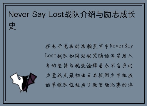Never Say Lost战队介绍与励志成长史